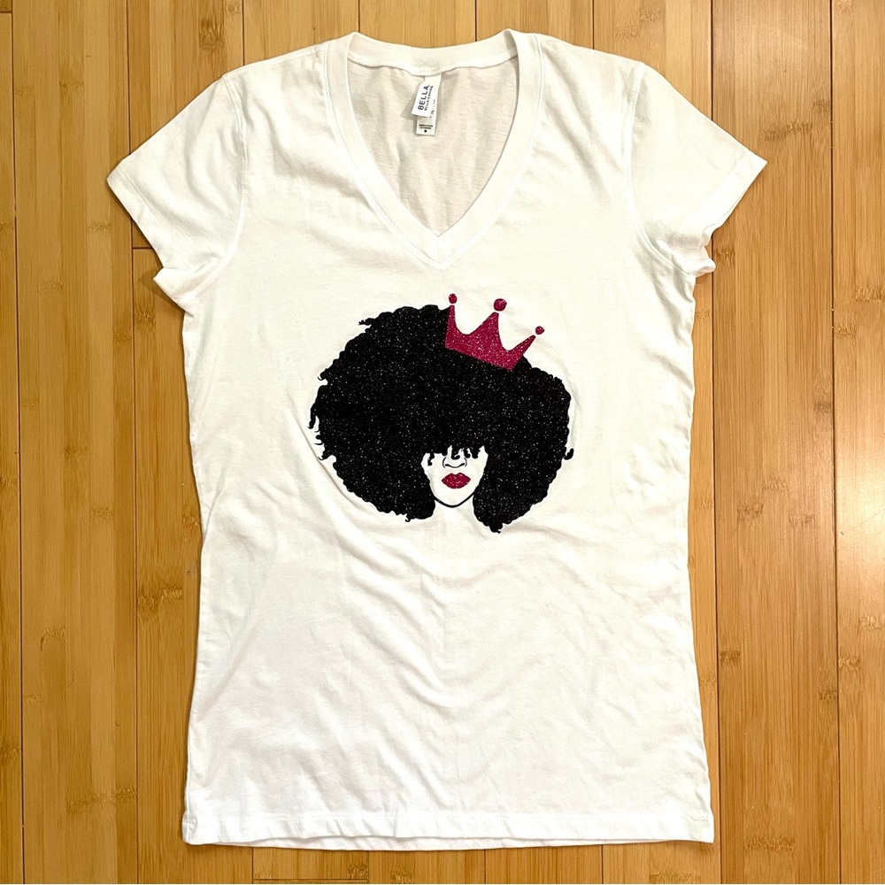 Natural Hair Afro Glitter T-Shirt Size Medium